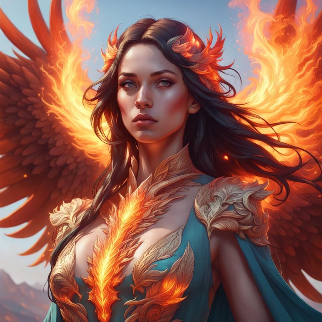 Majestic Phoenix Rising in a Fiery Sky