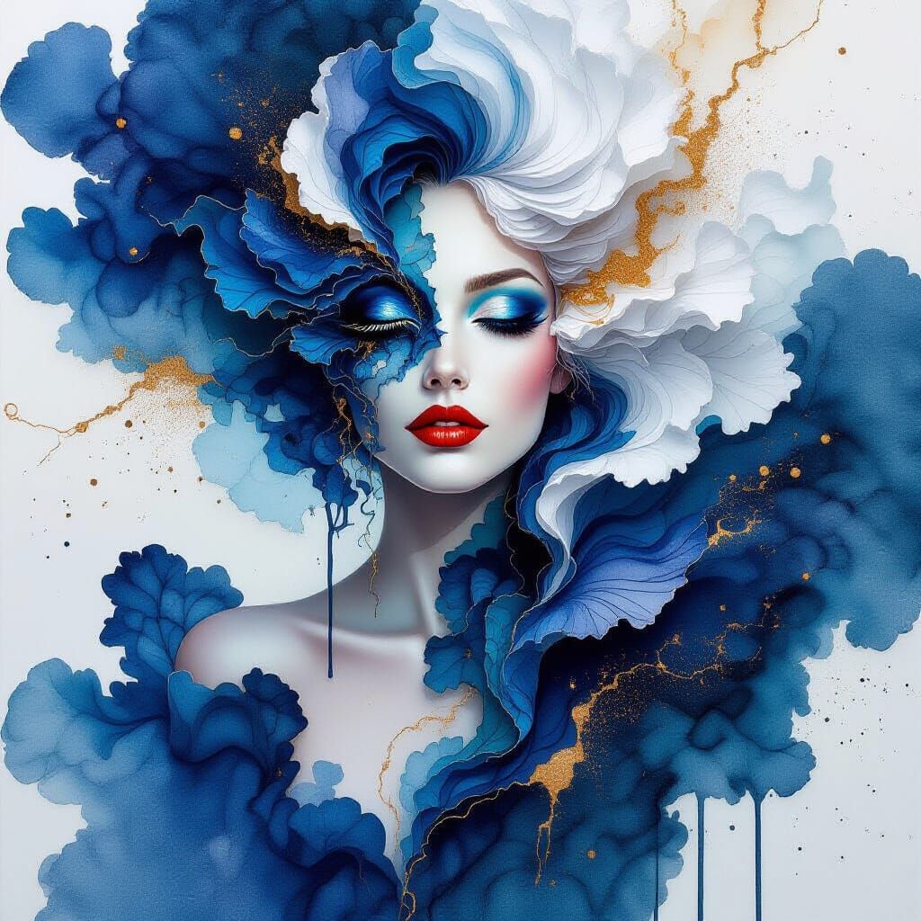 Cyberpunk Figure in Alcohol Ink Art