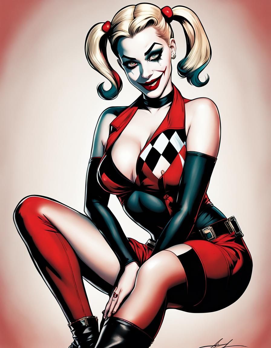 Harley Quinn Pin-Up Artwork in Retro Style