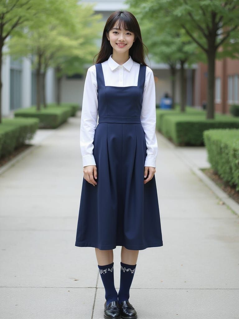 Japanese Schoolgirl in Stylish Uniform with Unique Blouse