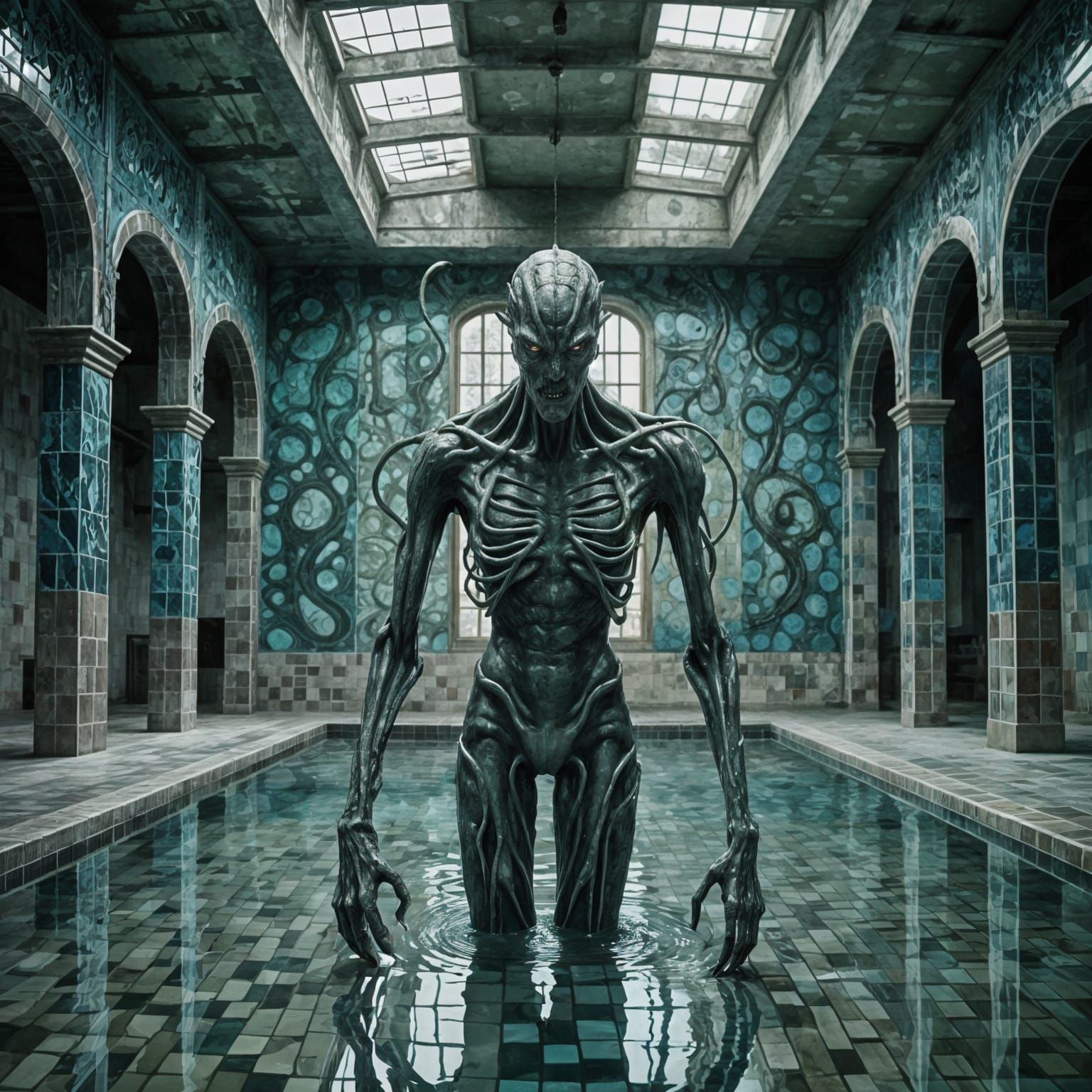 Slender Grey Monster in Abandoned Swimming Pool