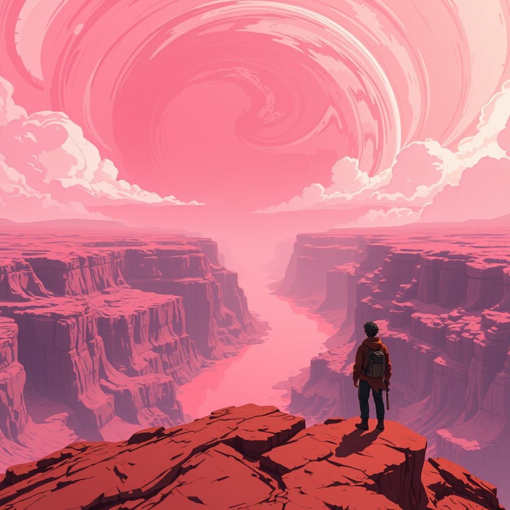 Ethereal Martian Landscape in Cel-Shaded Anime Style