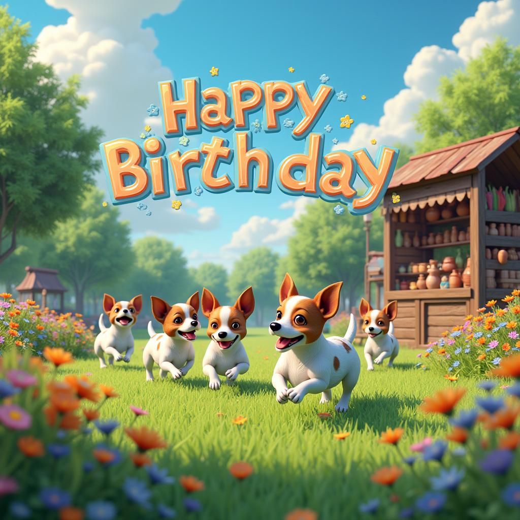 Vibrant Happy Birthday in Whimsical Park Scene