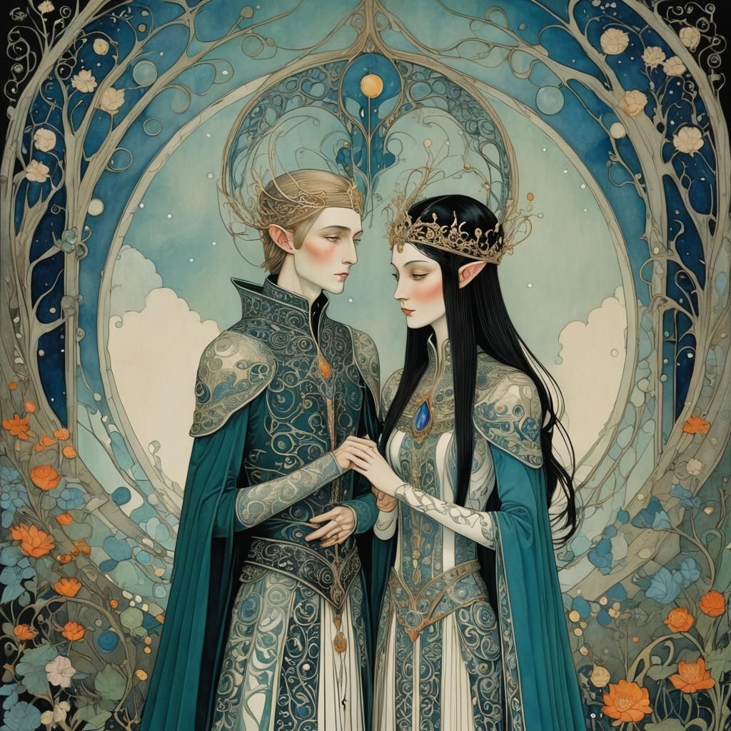 Elven Couple in Abstract Art Style