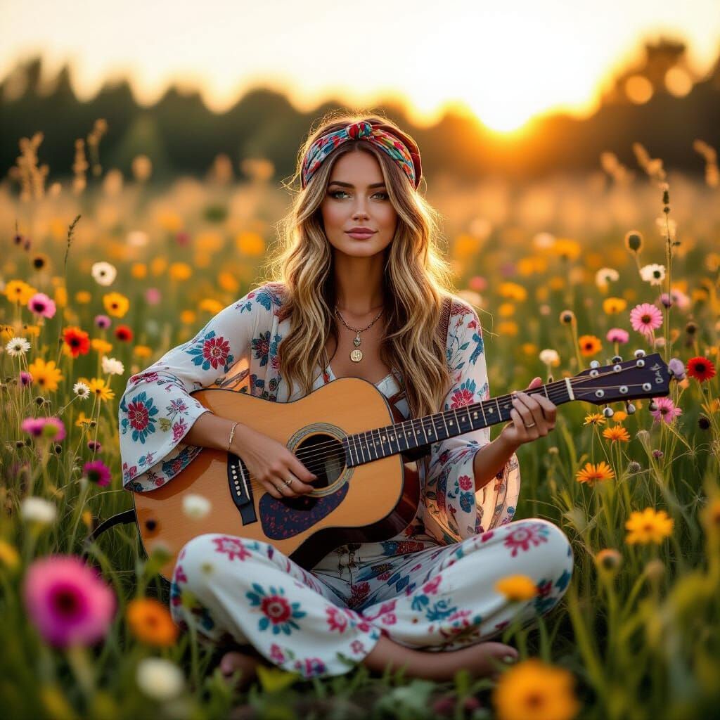 boho woman with her guitar
