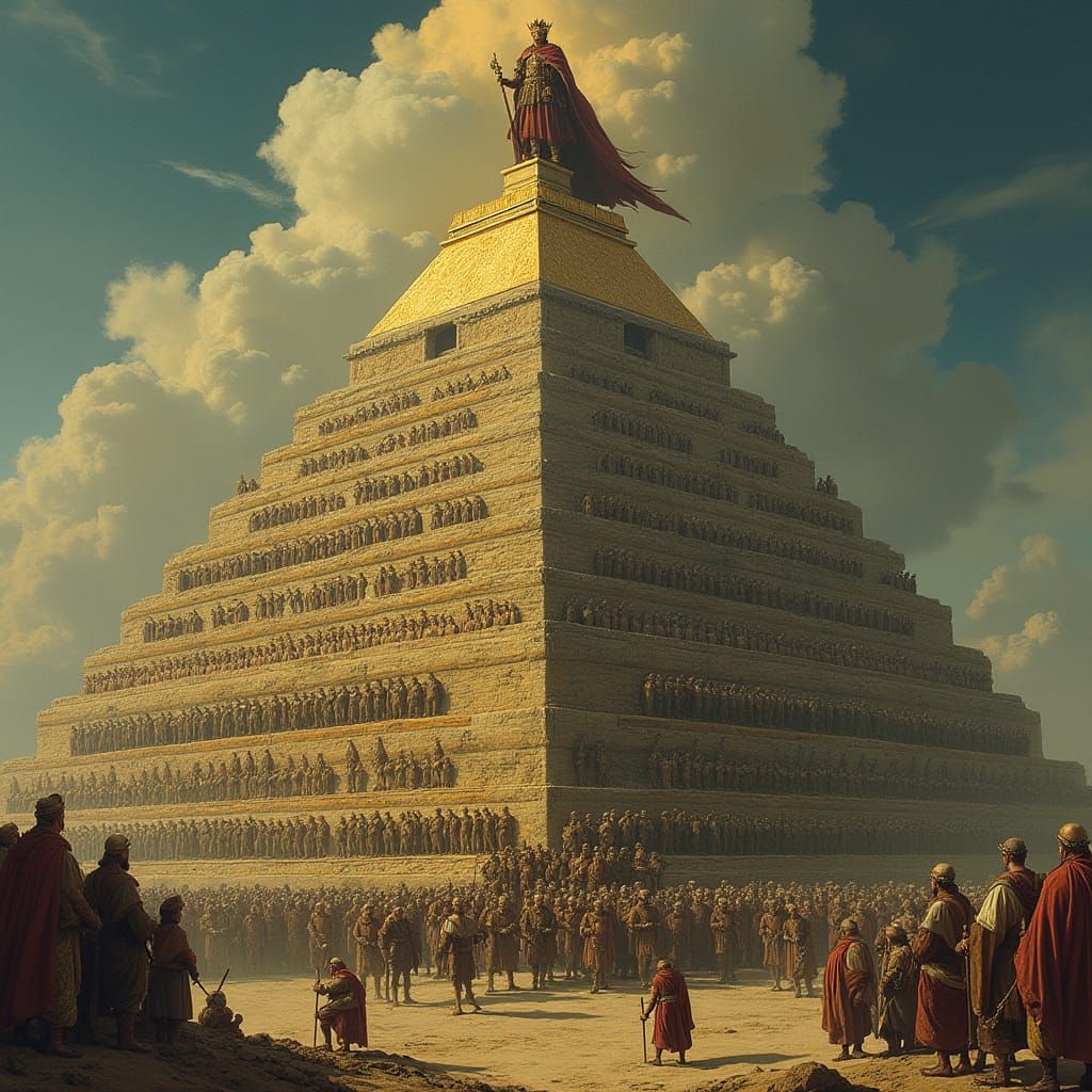 Majestic Feudal Pyramid with Regal Golden Apex and Grandiose...