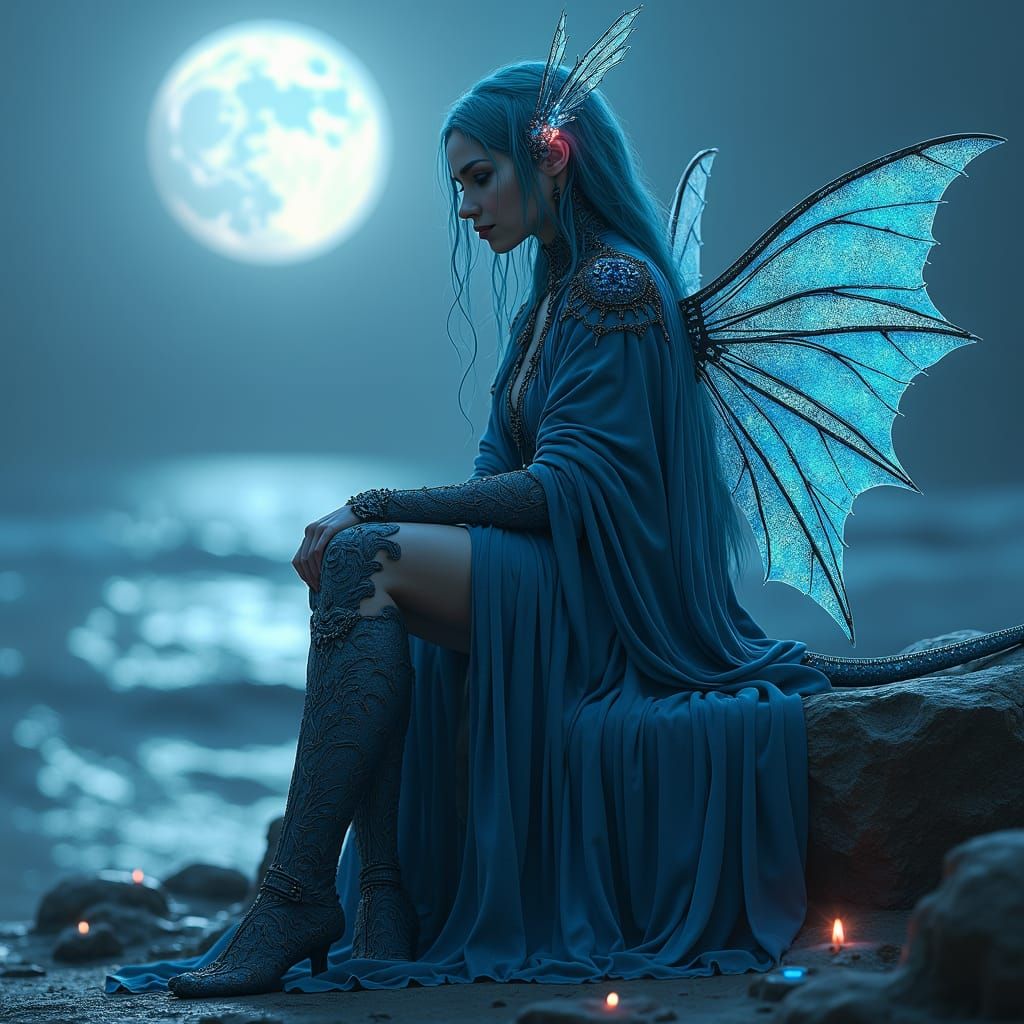 Cyber Ice Demoness by the Sea: Fantasy Art