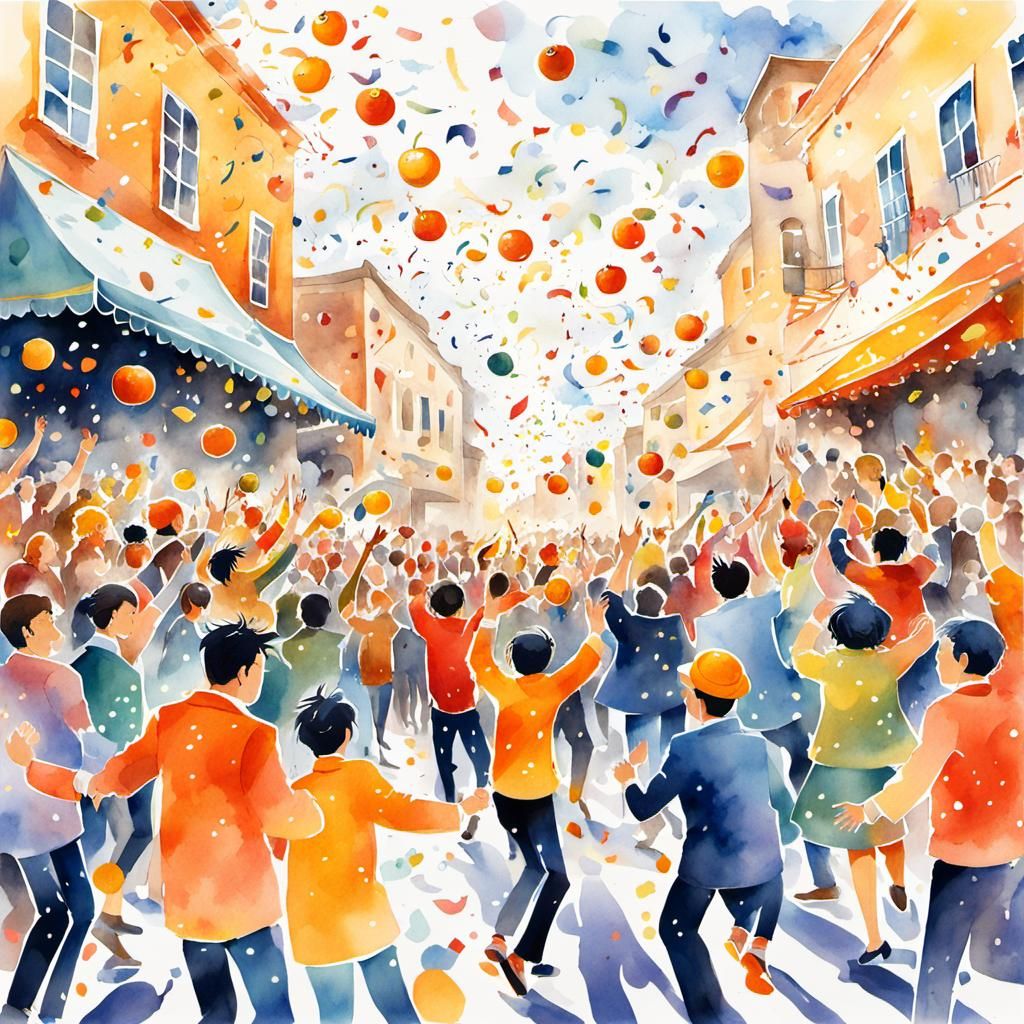 Dynamic Watercolor Carnival in Manga Style