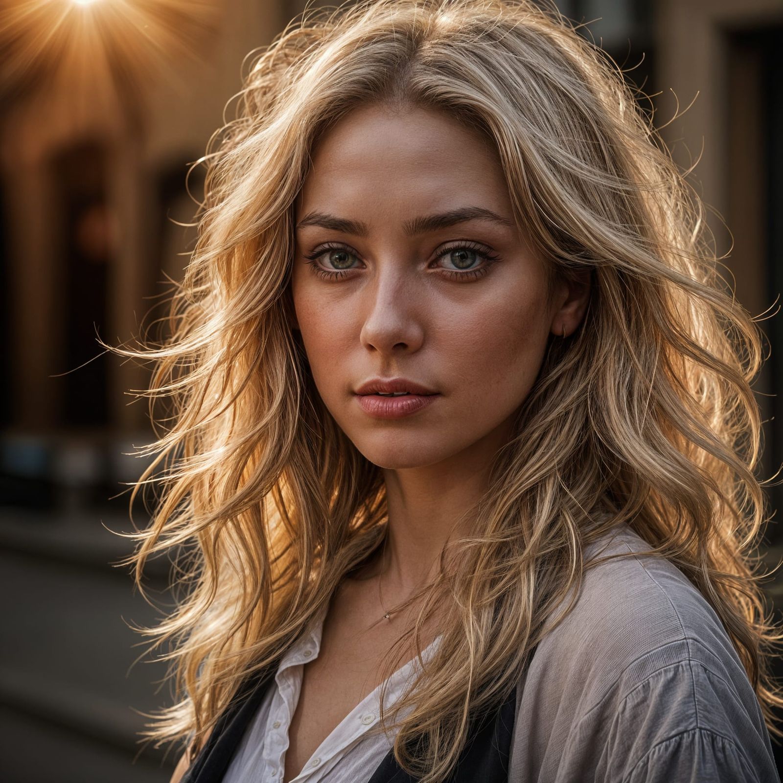 Sensuous Woman with Sun-Kissed Hair