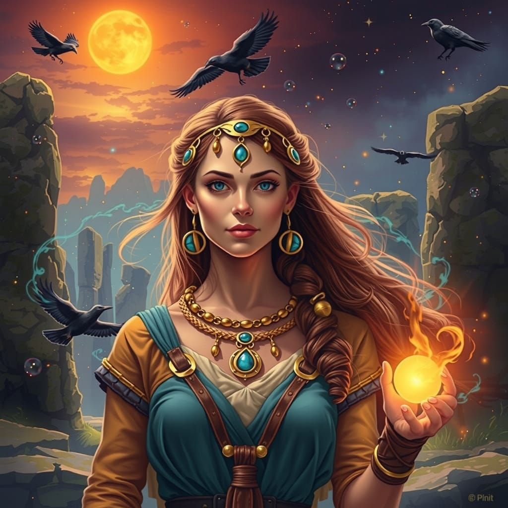 Celtic Warrior Woman at Twilight Ritual