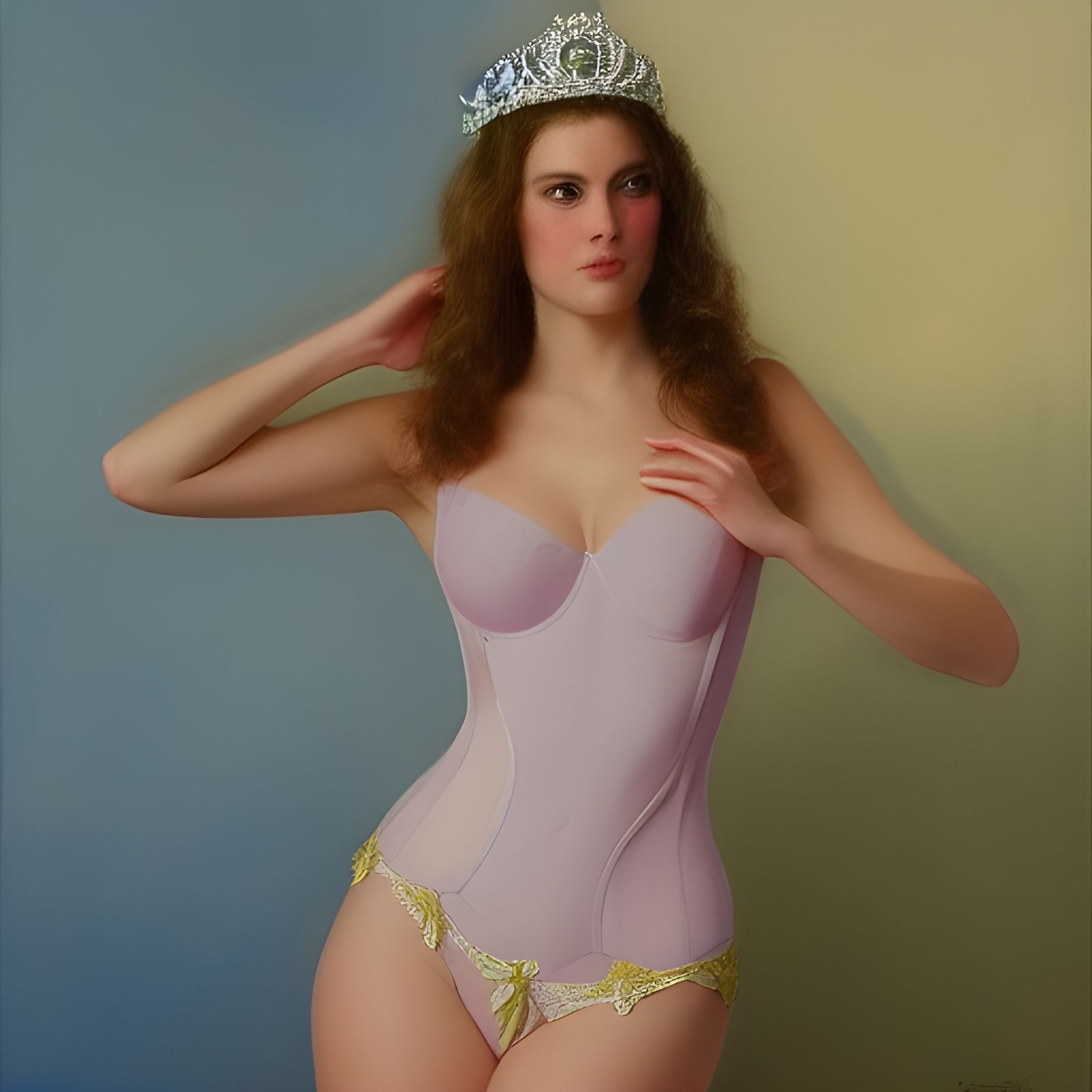 Queen of France in Lily Lingerie, Oil Painting