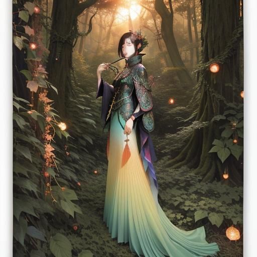 Warlock Hybrid in Vines Network, Detailed Fantasy Art