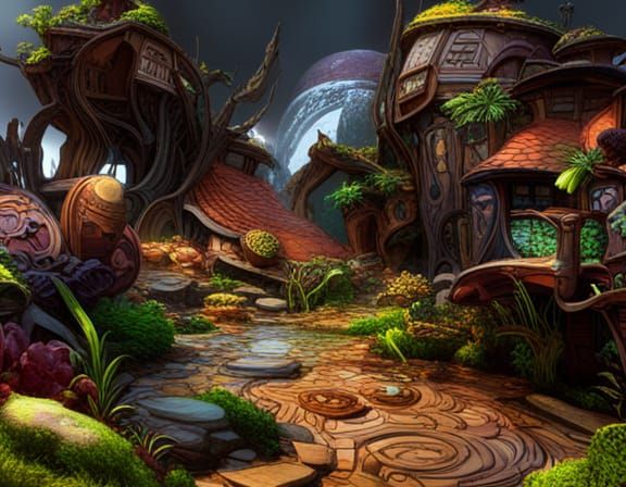Surreal Mushroom Houses in Enchanted Forest