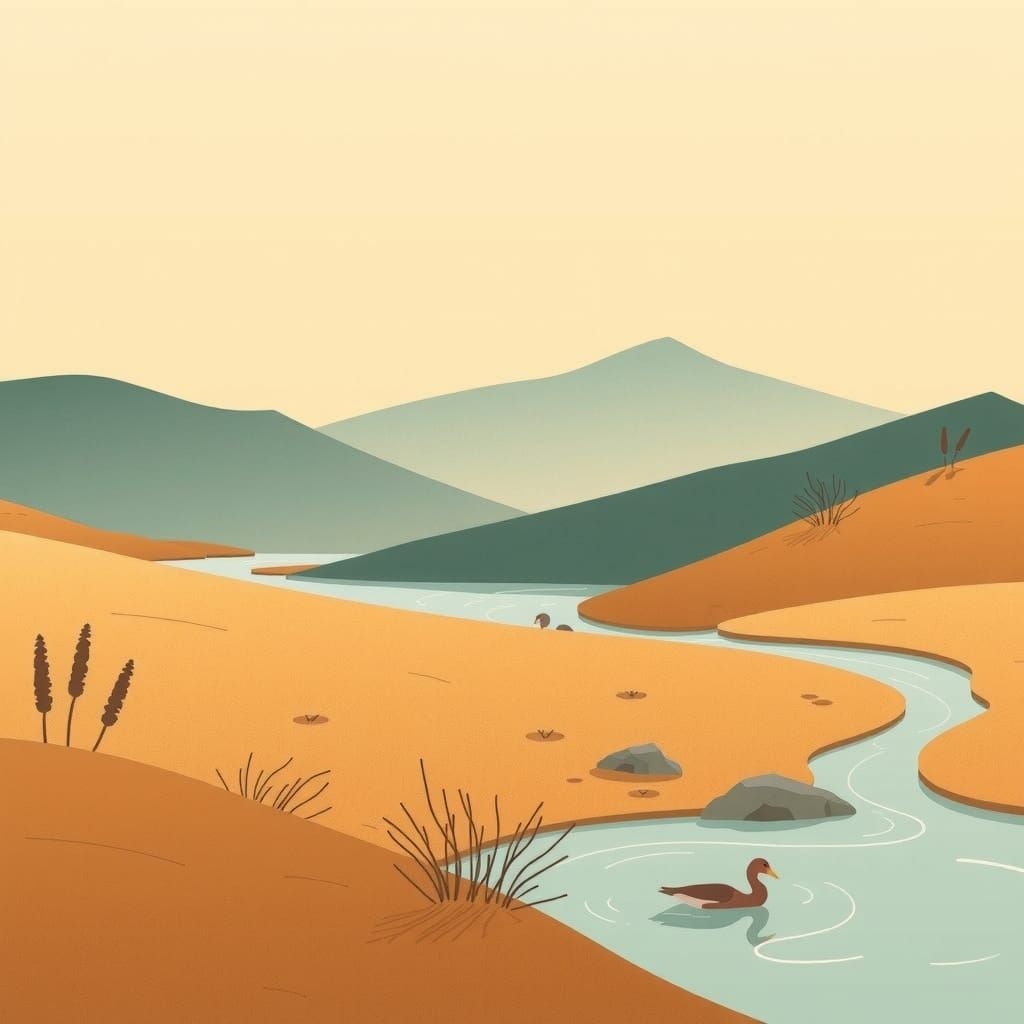 Soothing Mid-Century Modern Nature Scene in Flat Style