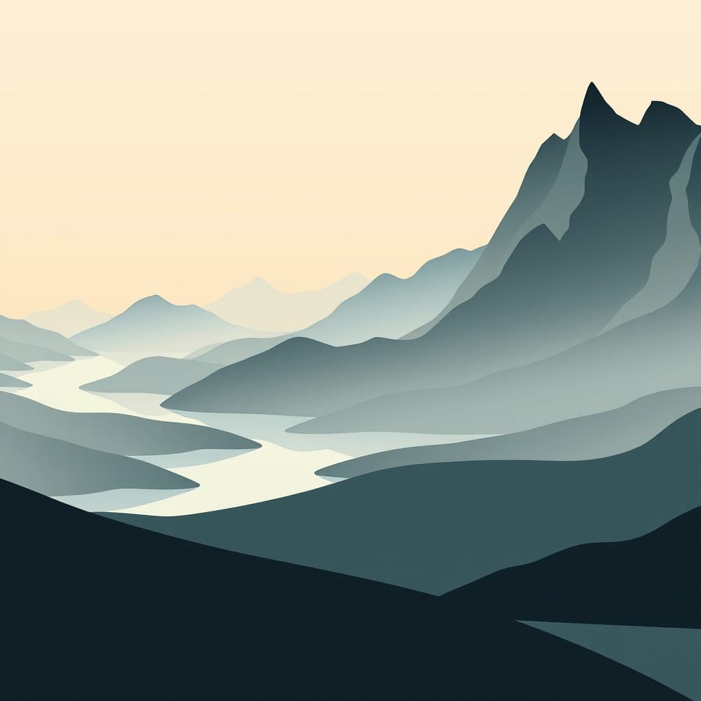Peaceful Digital Landscape in Flat 2D Style