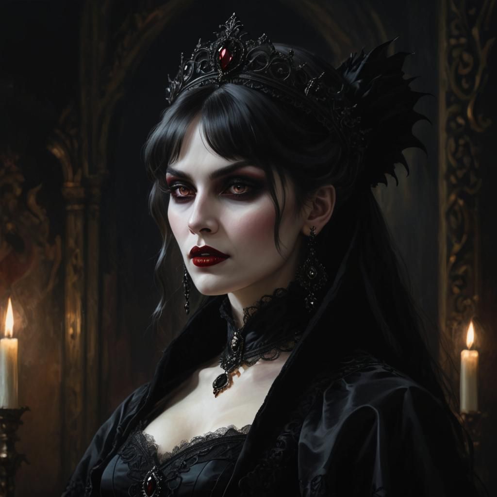 Gothic Vampire Queen Portrait in Oil Painting