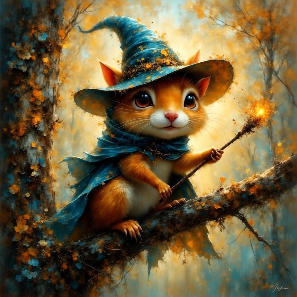 Squirrel Wizard Casts Spells in Forest
