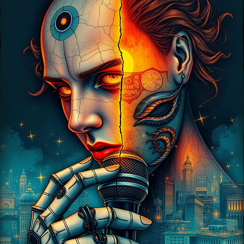 Robotic Knight in Neon Glory