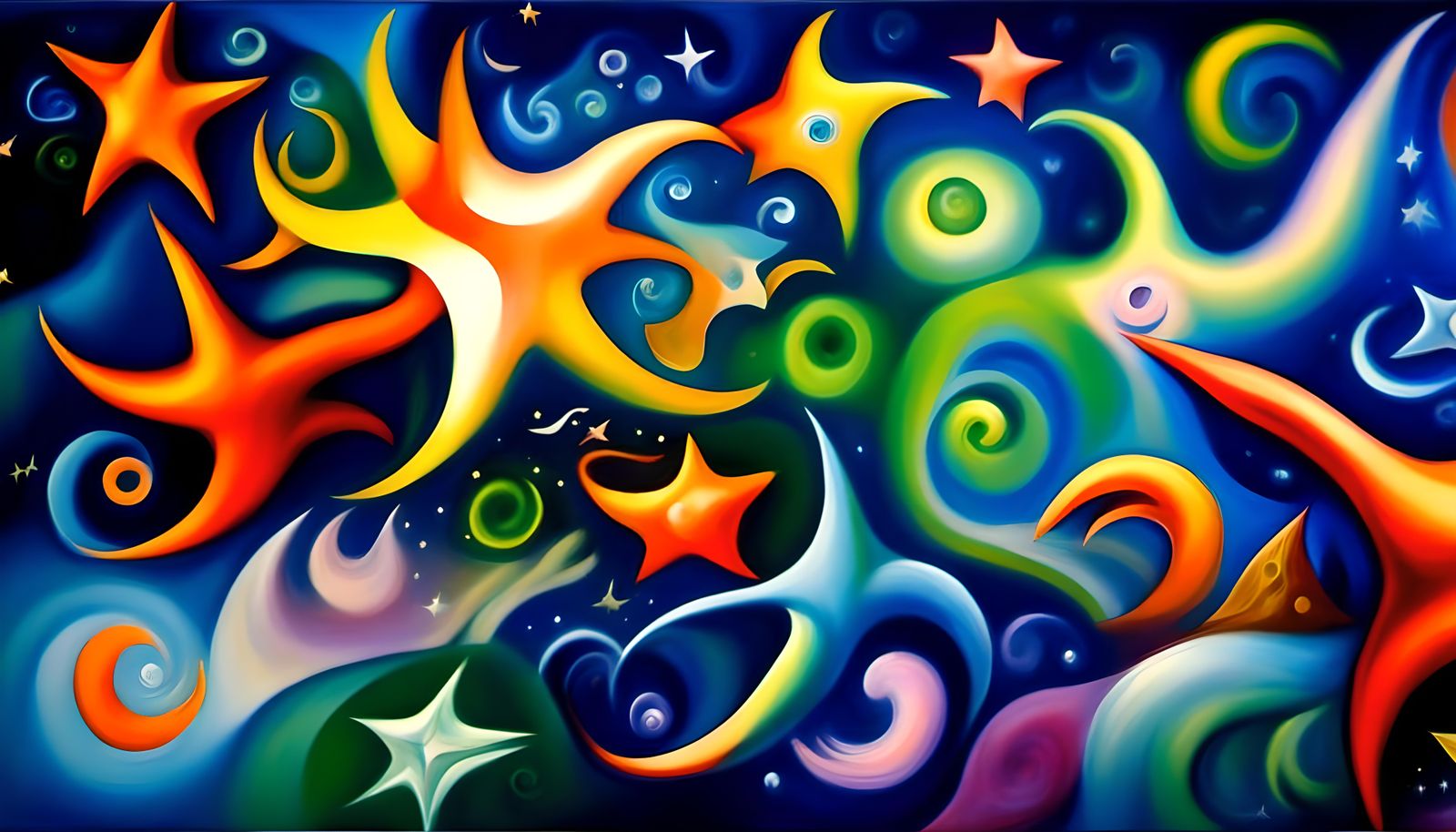 Iridescent Star-Beings in Deep-Textured Impasto Oil Style