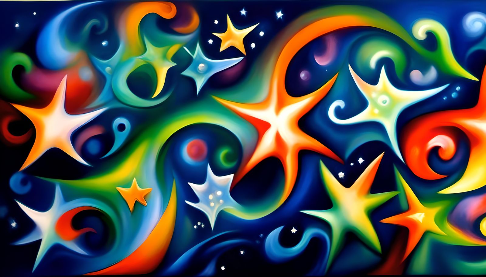 Swirling Star-Beings in Iridescent Cosmos: Impasto Oil Paint...