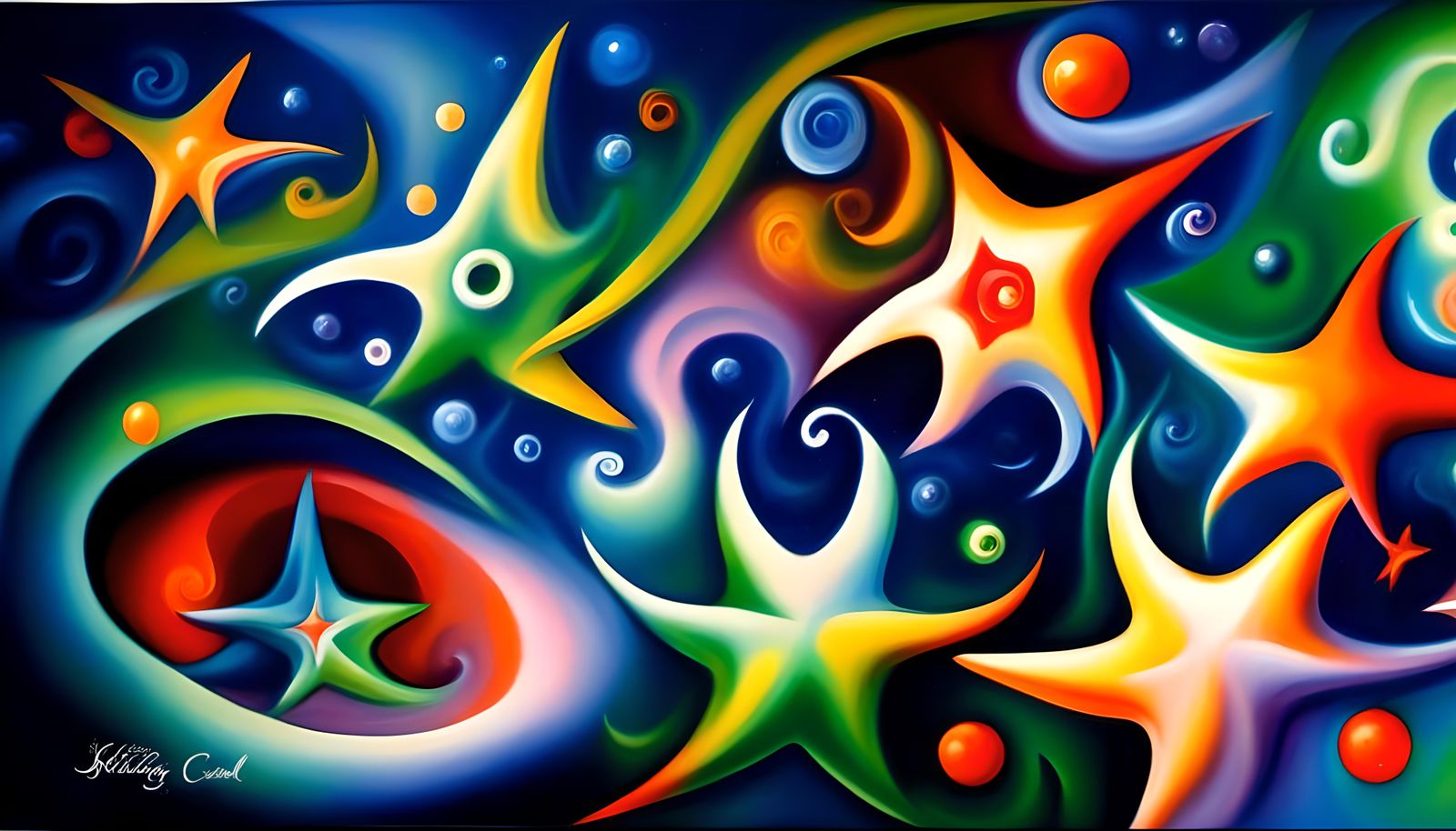 Iridescent Star Beings in Chagall-Style Oil Painting