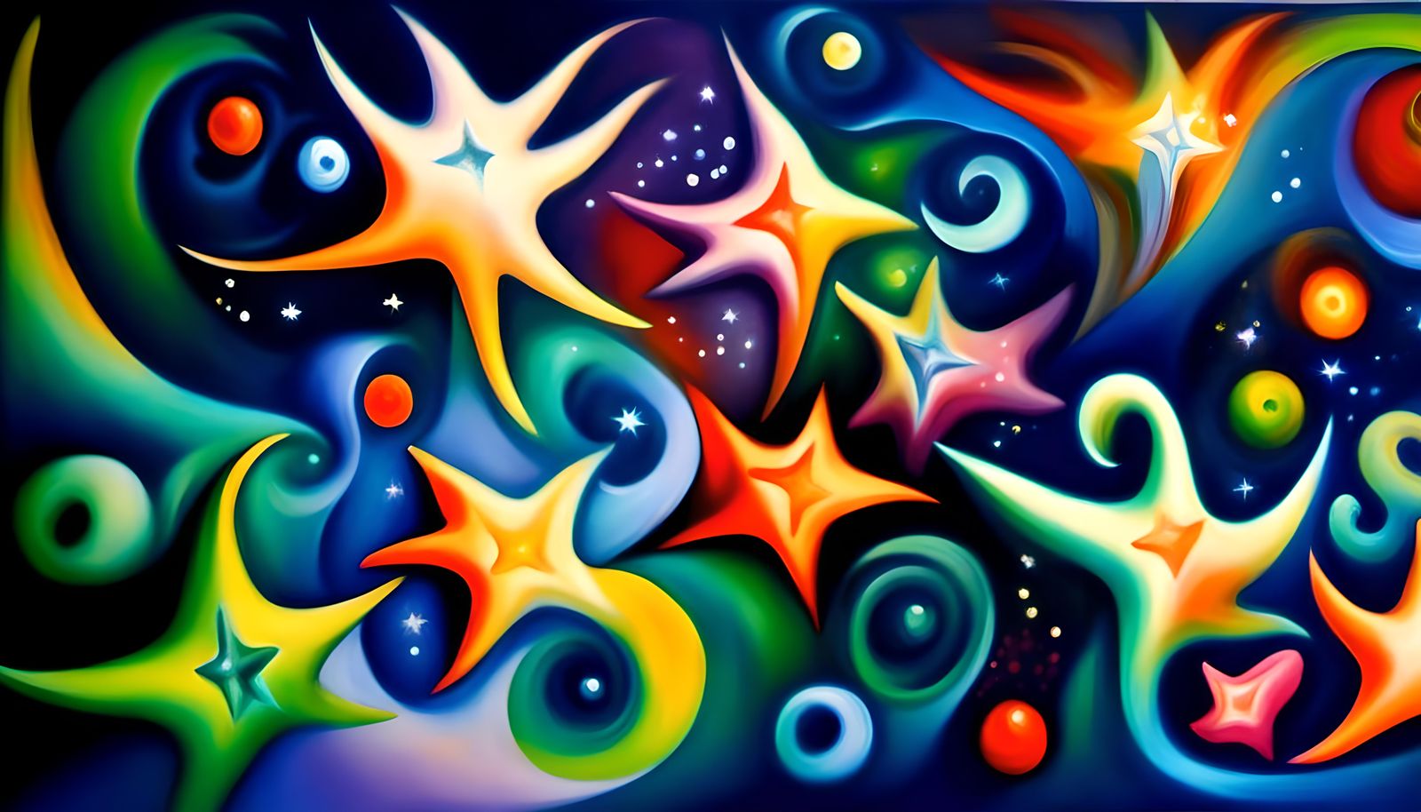 Iridescent Star Cluster in Impasto Oil Painting Style