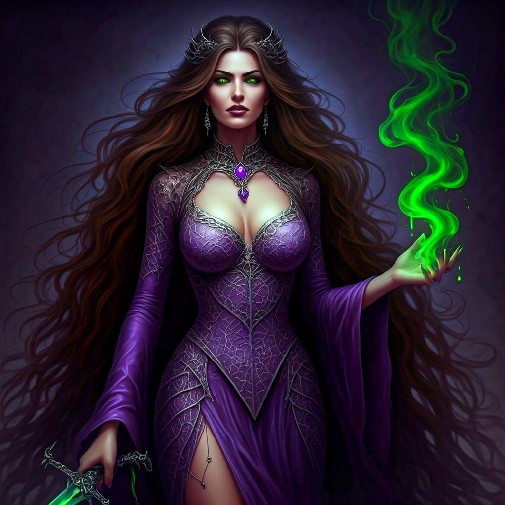 Enigmatic Sorceress in Dark Fantasy Style