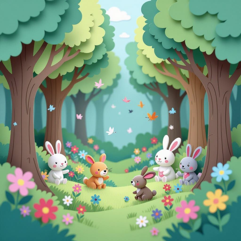 Enchanting Paper-Cut Forest with 3D Elements