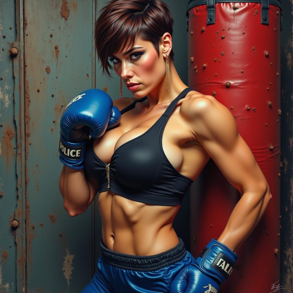 Muscular Female Boxer Training in Bold Comic Style