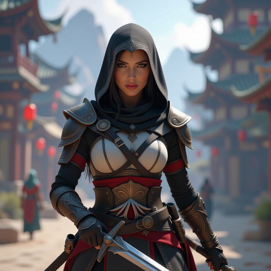 Female Warrior in Ancient Landscape, 3D Cinematic Art
