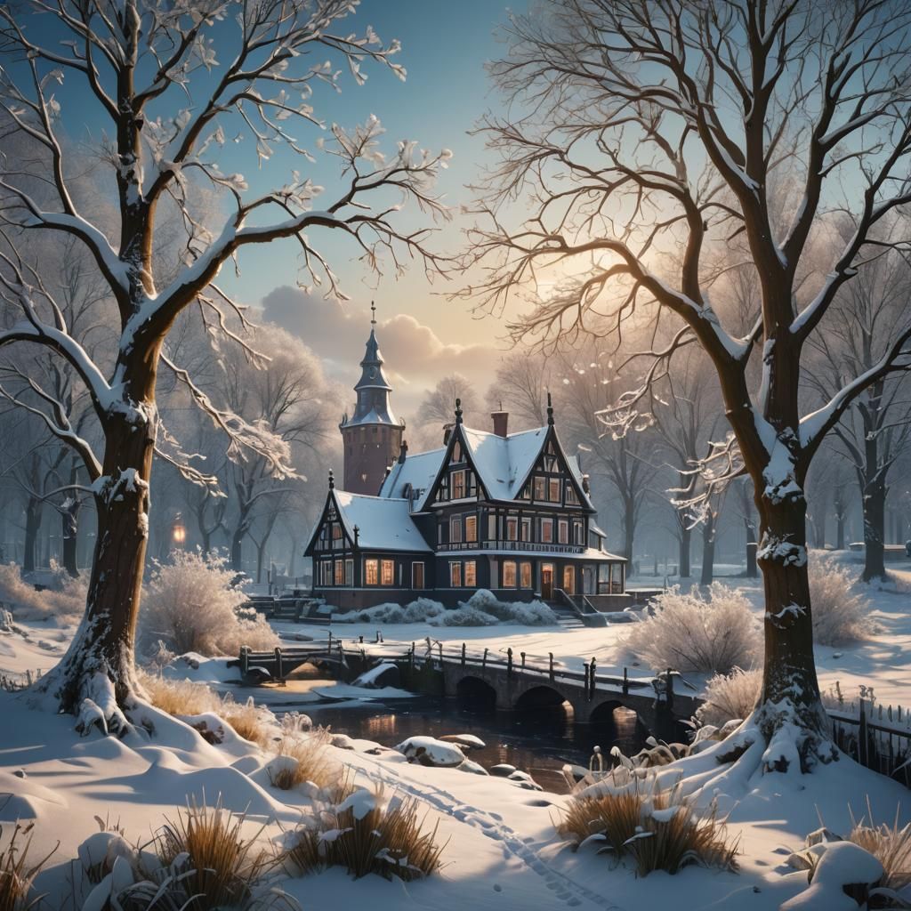 Winter Afternoon in the Netherlands: Detailed Matte Painting