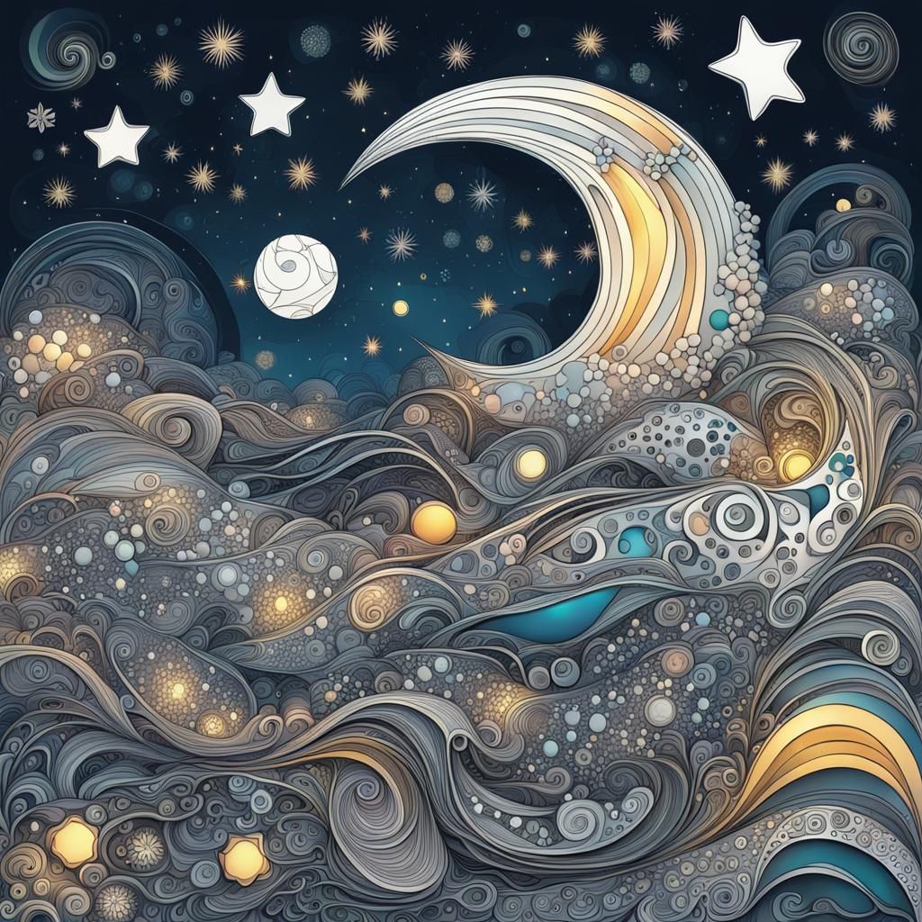 Dancing Moon and Stars: Abstract Fractal Design