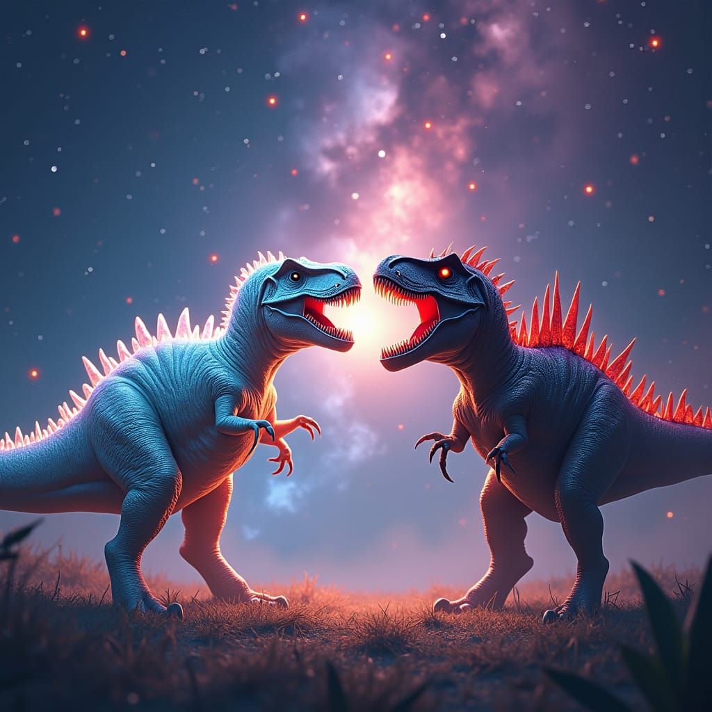 Cosmic Duel: Light vs Dark Tyrannosaurus Rex