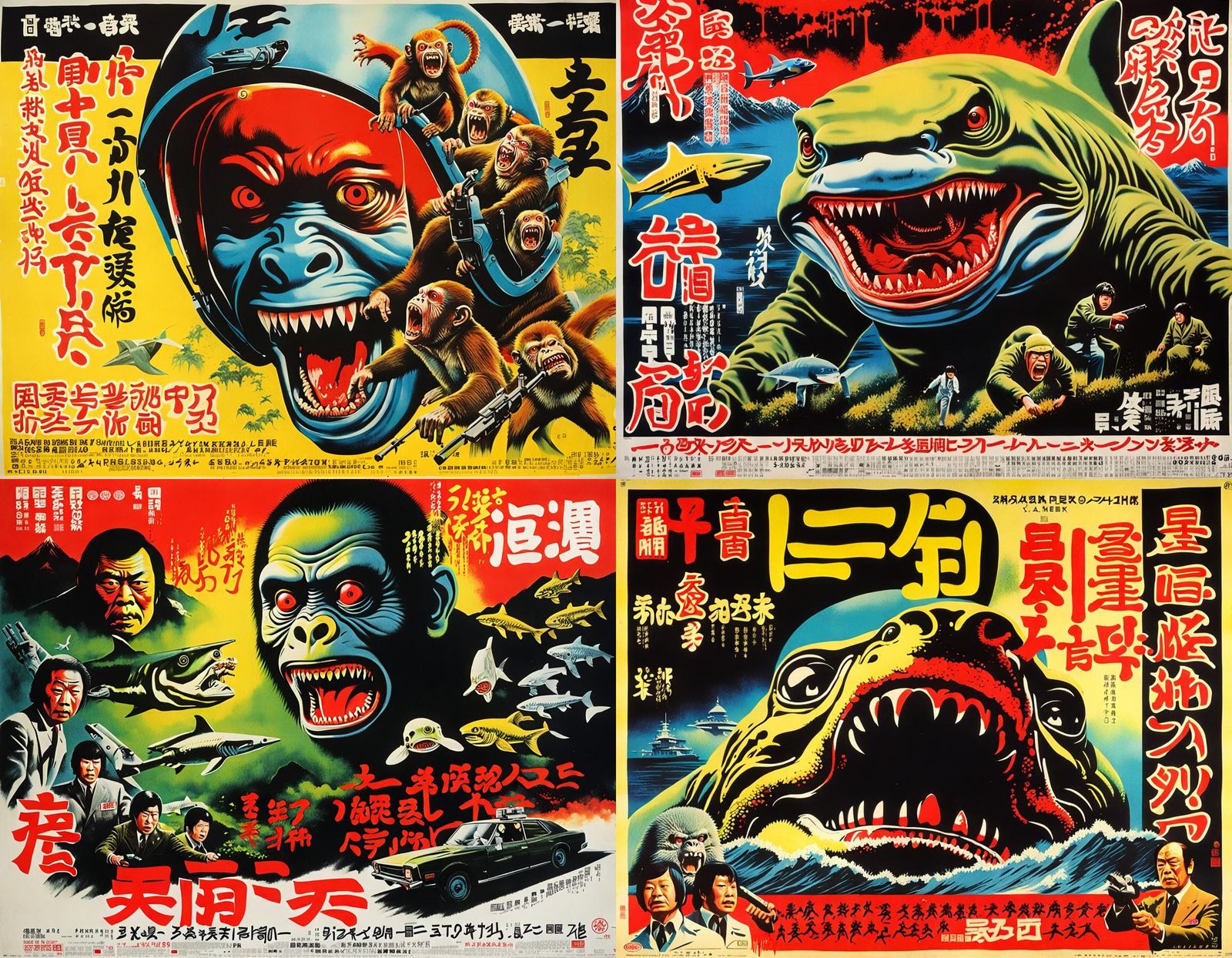 1970s Japanese Horror Movie Poster: Monkey-Shark