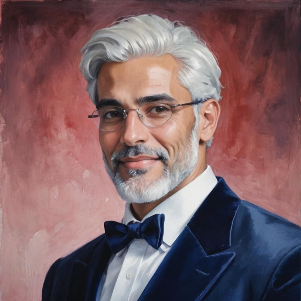 Smiling Man in Velvet Suit, Impasto Oil Painting