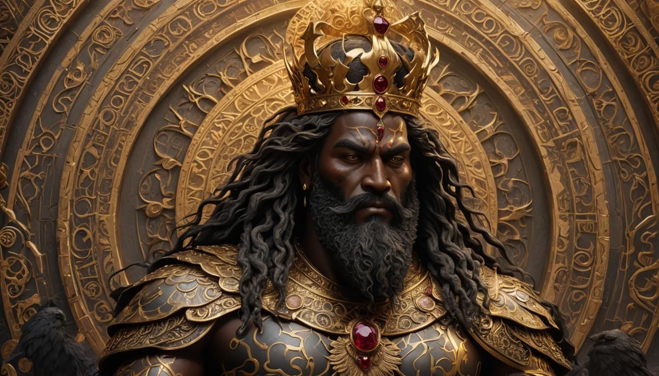 Majestic Bronze God with Golden Crown: Fantasy Art