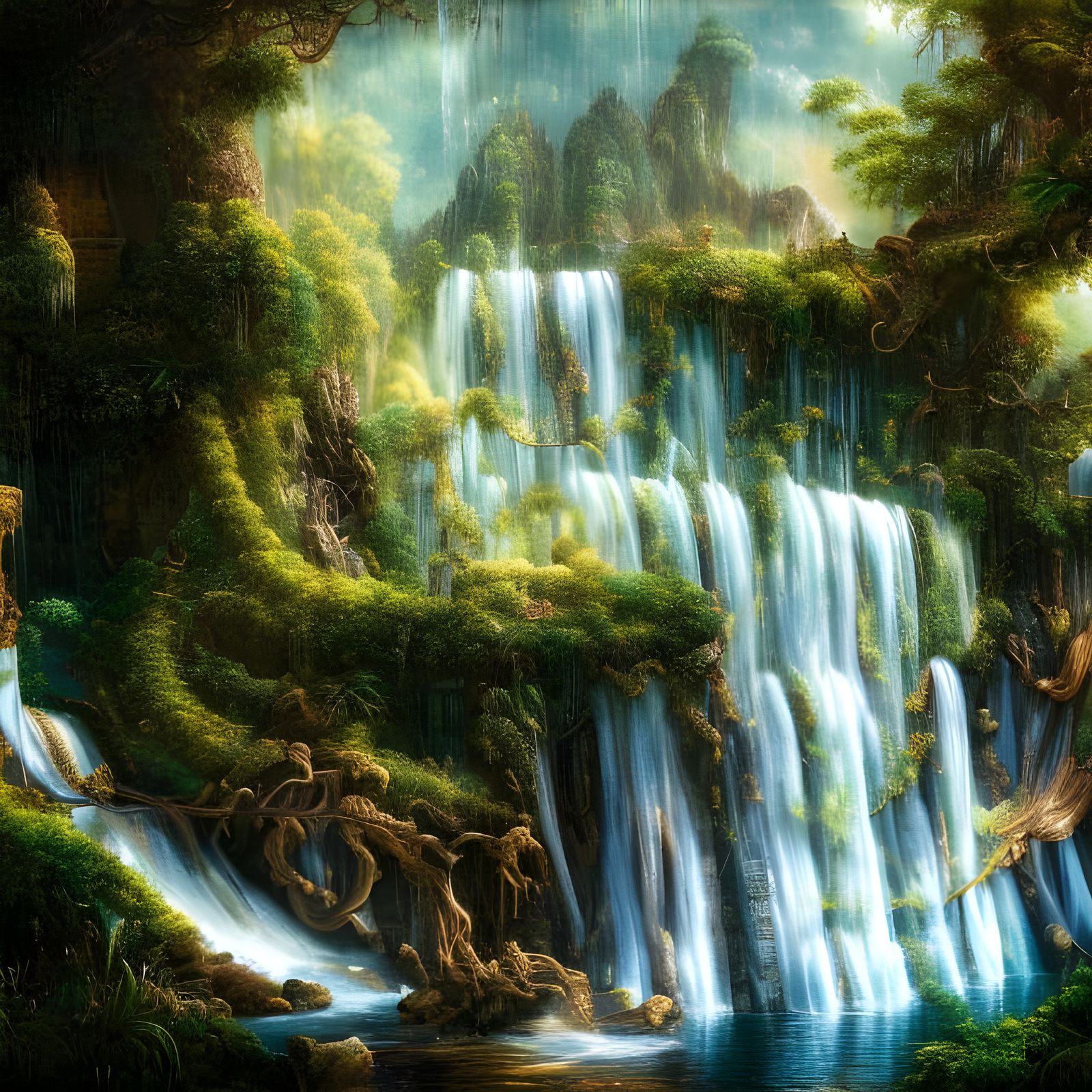 Magnificent Waterfall in Hyperrealistic Landscape Art