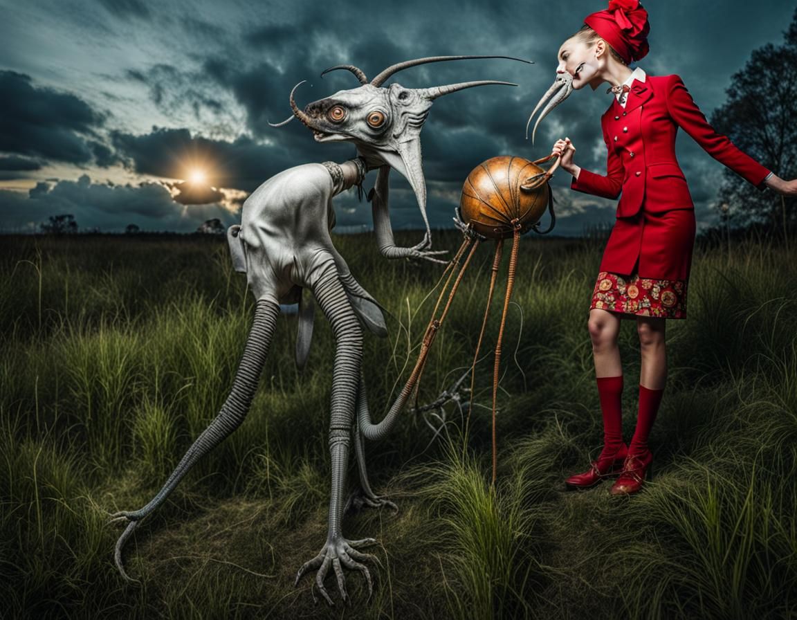 Surreal Alien Celebration in Dreamy Restaurant