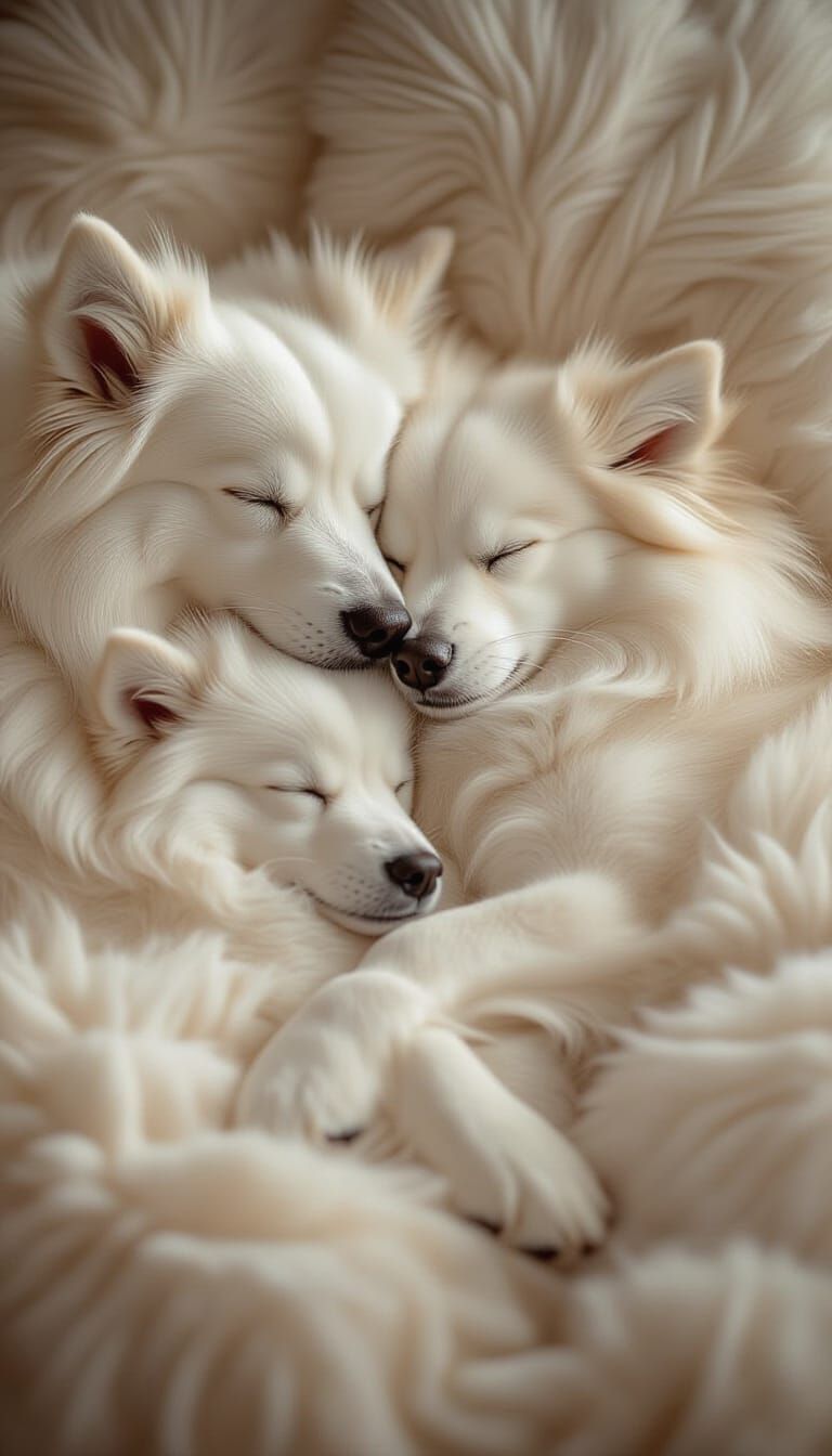 Serene Slumber: Two White Dogs in Cinematic Light