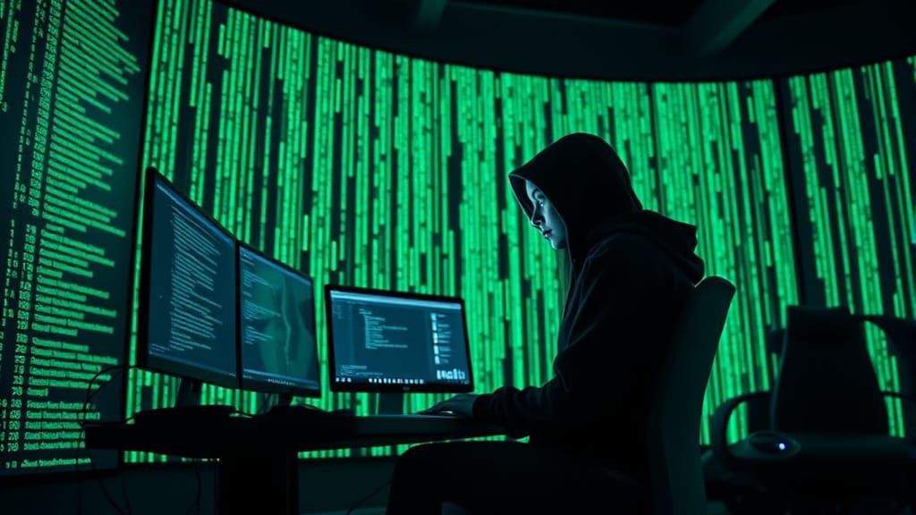 Cyberpunk Hacker in Neon-Lit Darkness