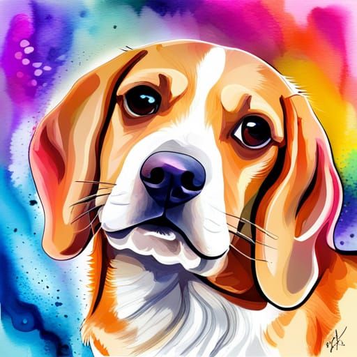 Cute Smiling Beagle in Alcohol Ink Style