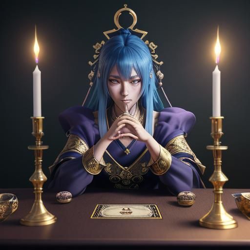 Mystical Tarot Card Reader in Anime Style