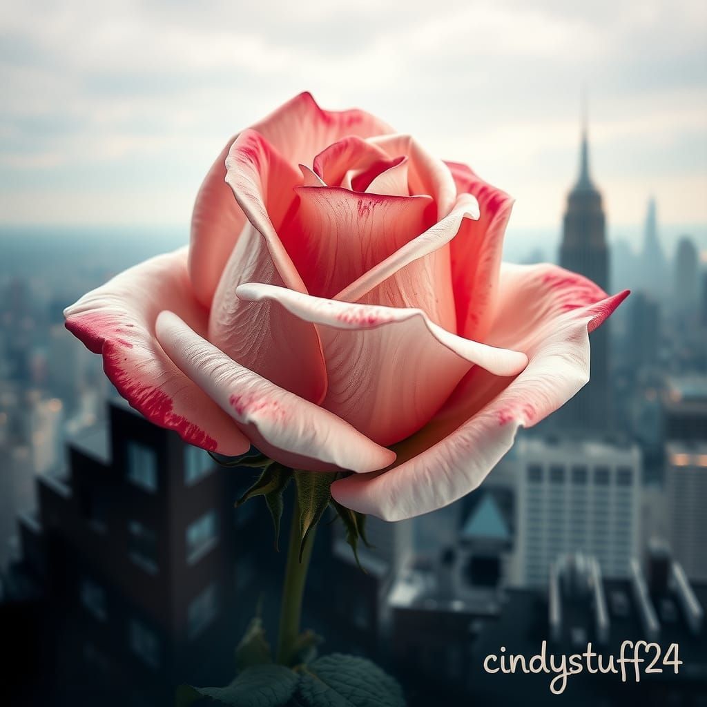 Double exposure:: A beautiful rose with delicate petals, alc...