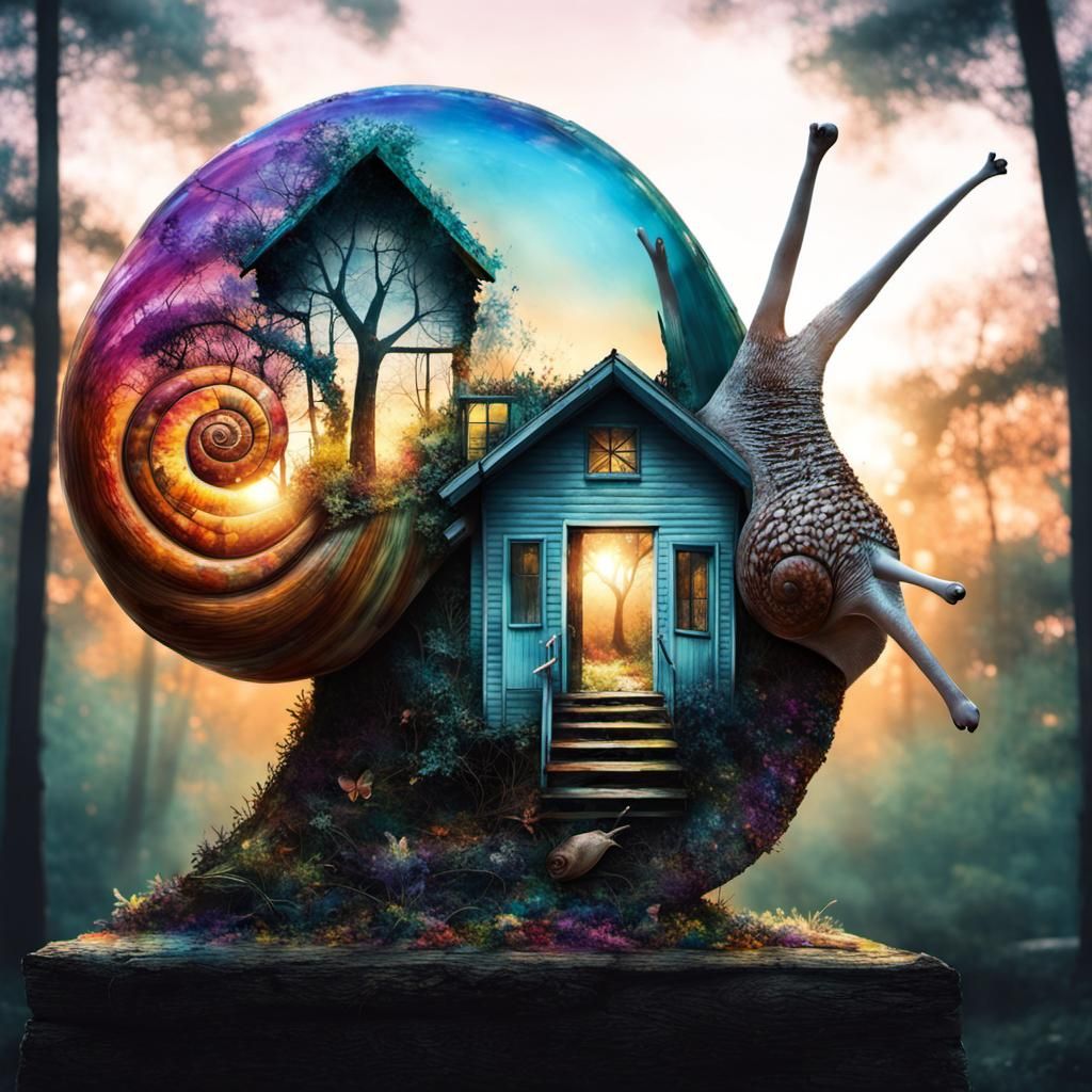 Psychedelic Crystal Snail House with Sunset