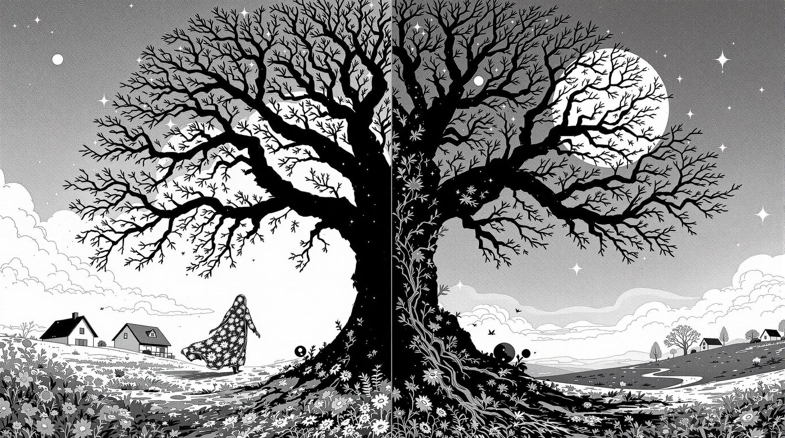 Surreal Shaman's Journey Through Day and Night