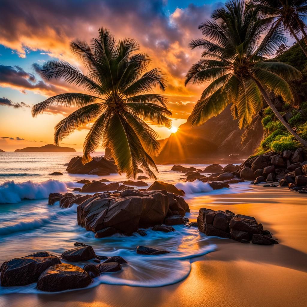 Stunning Tropical Beach Sunset in Paradise