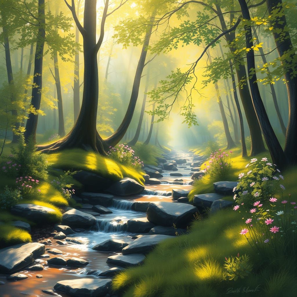 Serene Forest Glade in Monet-Inspired Impressionistic Style