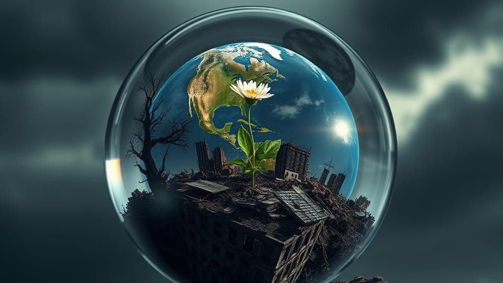 Glass Orb Encapsulating a Devastated Earth