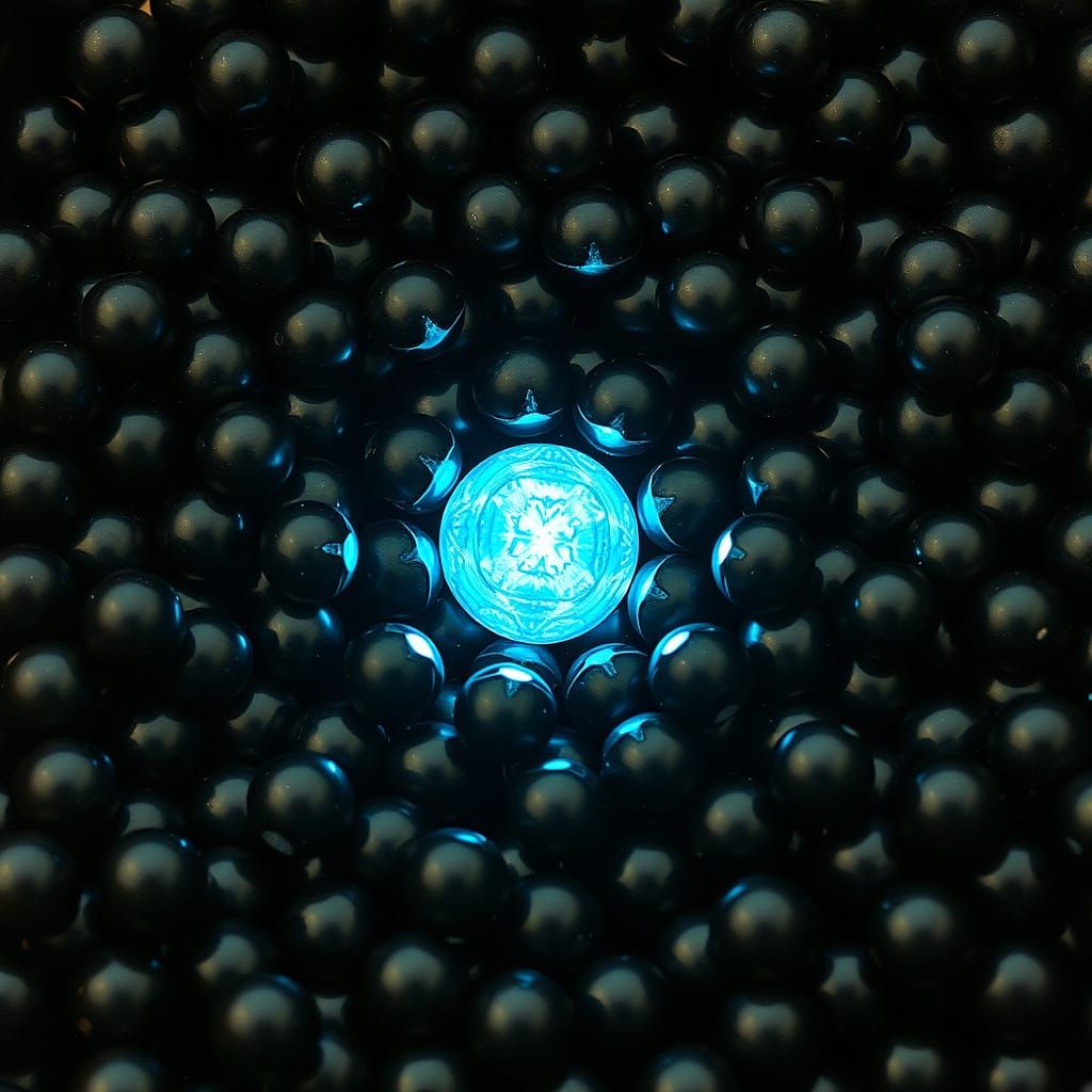 Glowing Blue Bead in Dark Art Nouveau Style