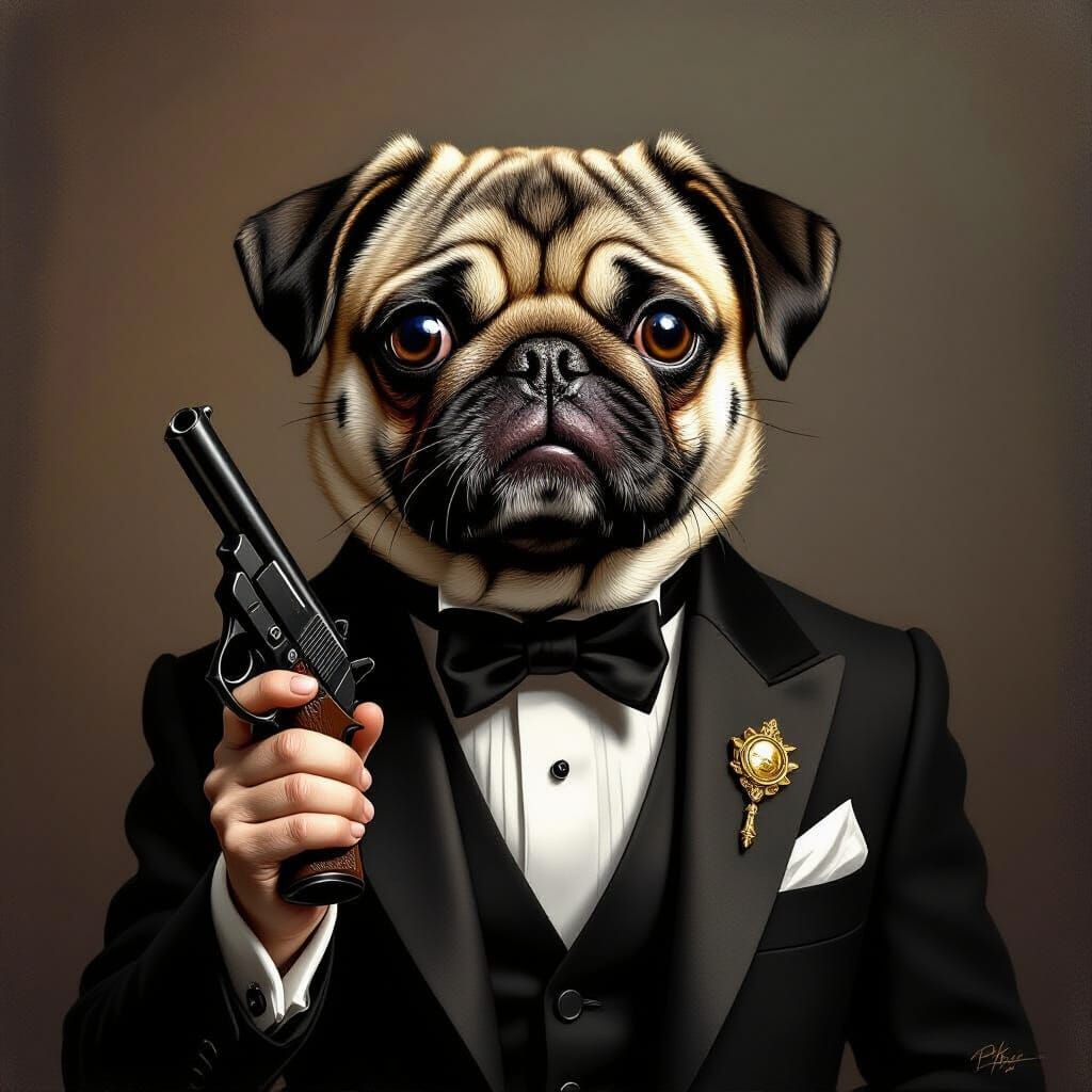 Secret Agent Pug in Dramatic Digital Painting